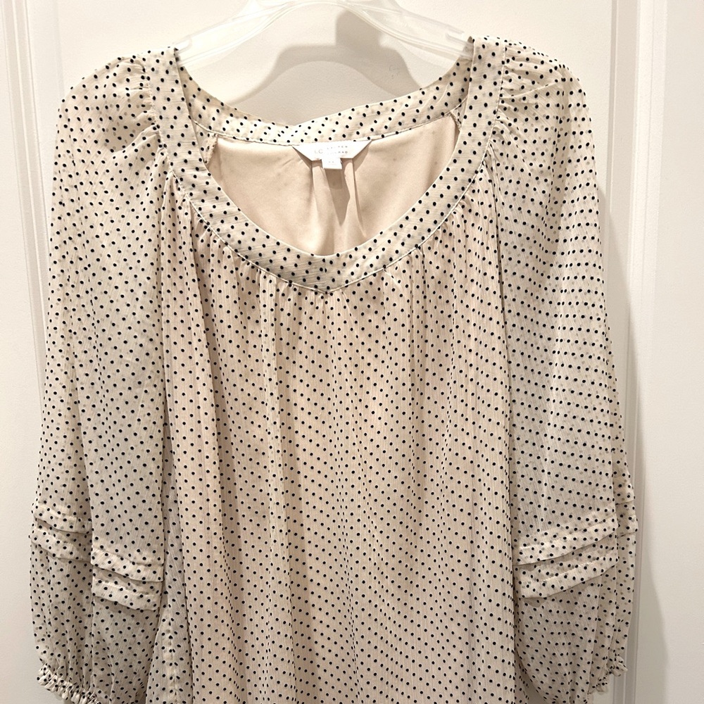 Lauren Conrad Cream & Black Polka Dot Blouse
